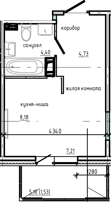 Планировка — Янила Драйв, Студия, 25 м²