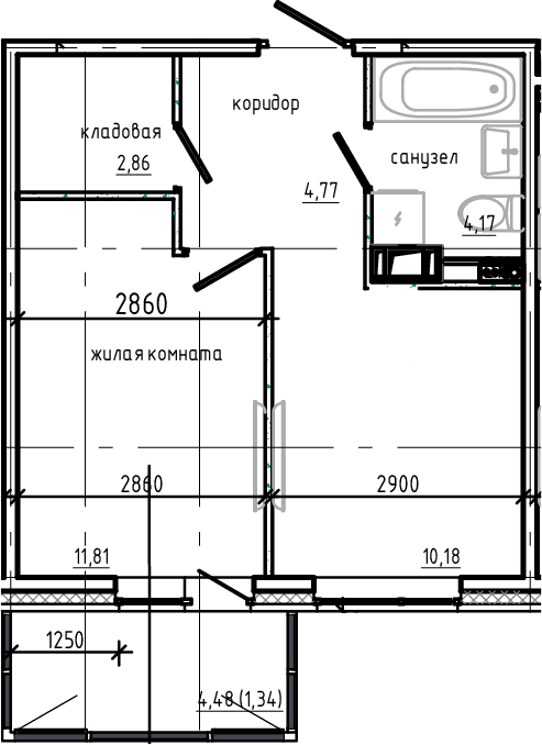 Планировка — Янила Драйв, 1-комн., 34 м²
