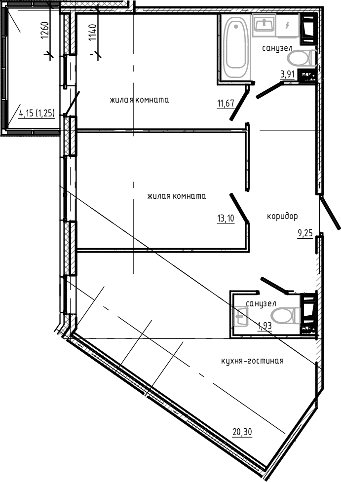 Планировка — Янила Драйв, 3-комн., 60 м²