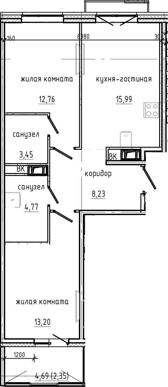 Планировка — Янила Драйв, 3-комн., 58 м²