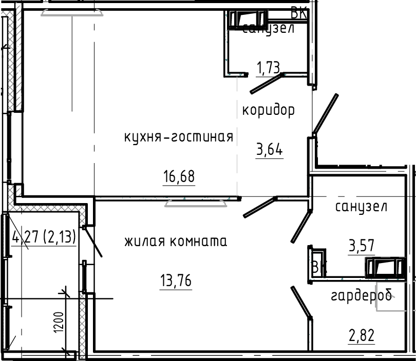 Планировка — Янила Драйв, 2-комн., 42 м²