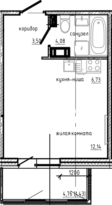 Планировка — Янила Драйв, Студия, 26 м²