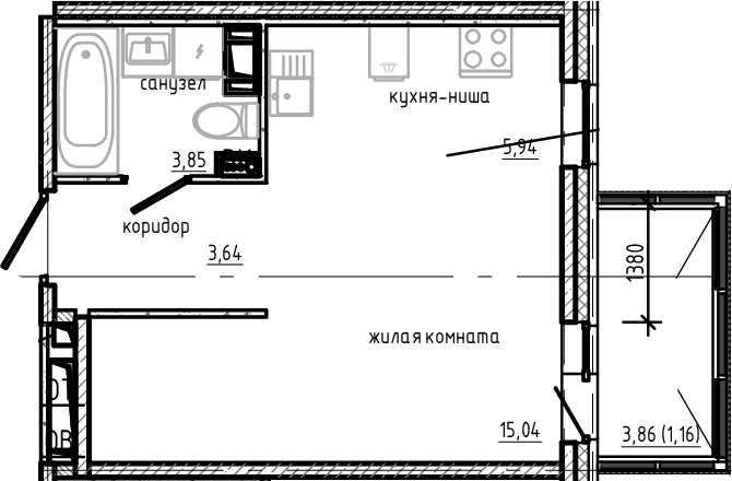 Планировка — Янила Драйв, Студия, 28 м²