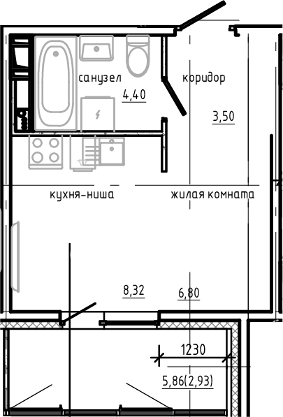 Планировка — Янила Драйв, Студия, 23 м²