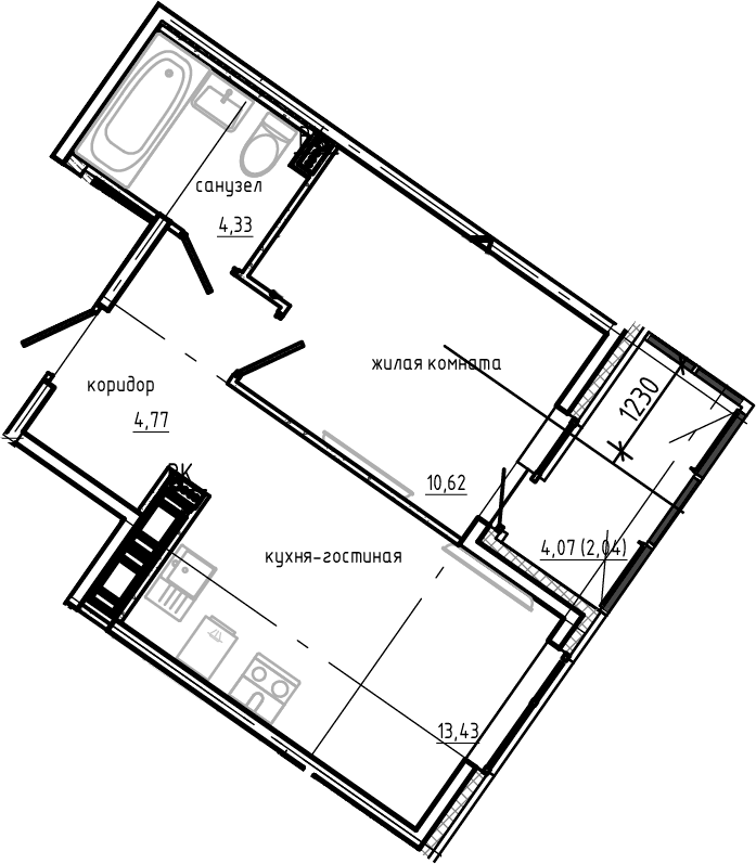 Планировка — Янила Драйв, 2-комн., 33 м²
