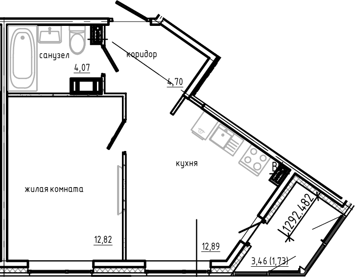 Планировка — Янила Драйв, 1-комн., 34 м²