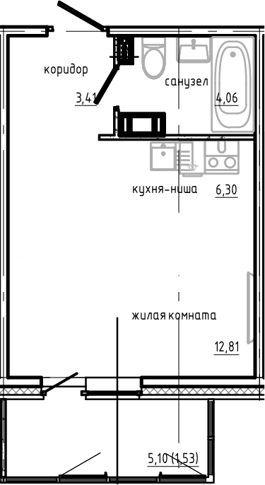 Планировка — Янила Драйв, Студия, 27 м²