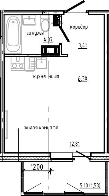 Планировка — Янила Драйв, Студия, 27 м²