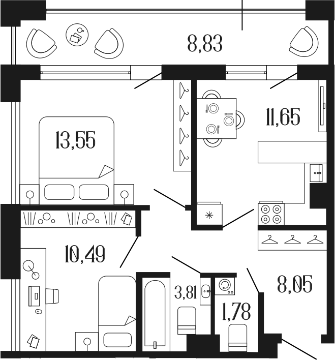 Планировка — Коллекционный дом 1919, 2-комн., 49 м²