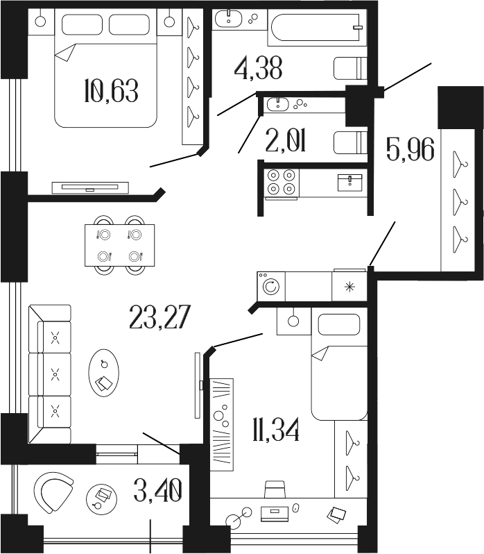Планировка — Коллекционный дом 1919, 3-комн., 57 м²
