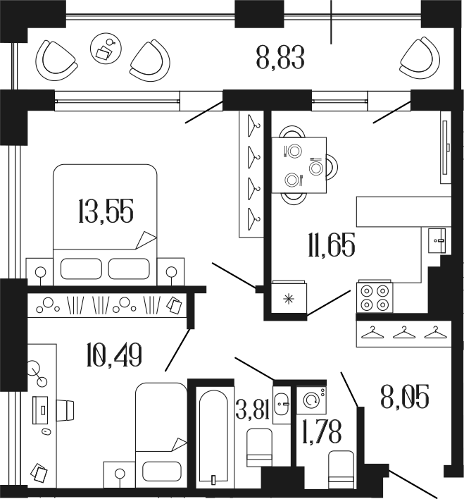 Планировка — Коллекционный дом 1919, 2-комн., 49 м²