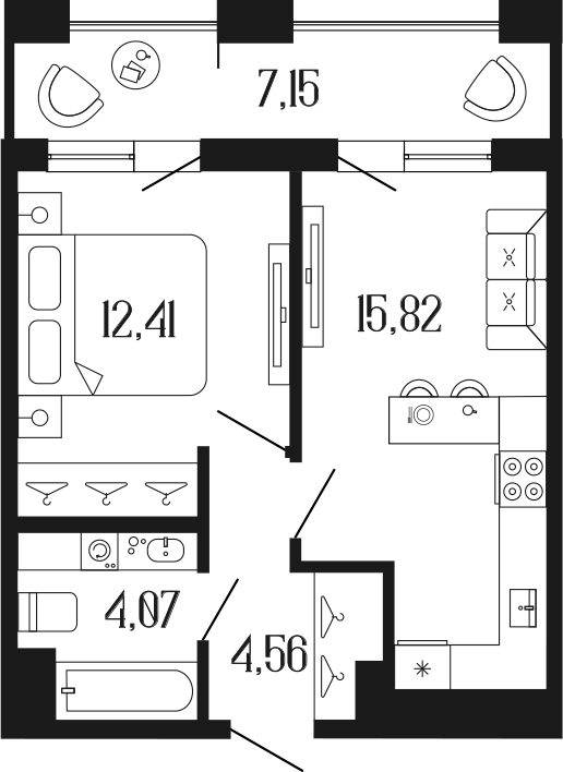 Планировка — Коллекционный дом 1919, 2-комн., 37 м²