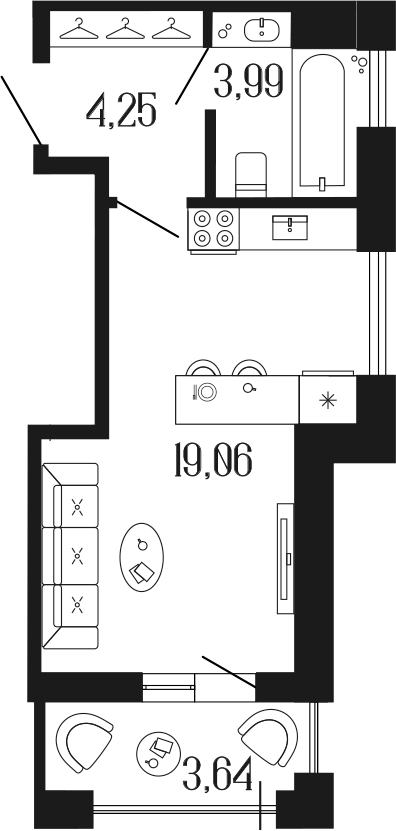 Планировка — Коллекционный дом 1919, Студия, 27 м²