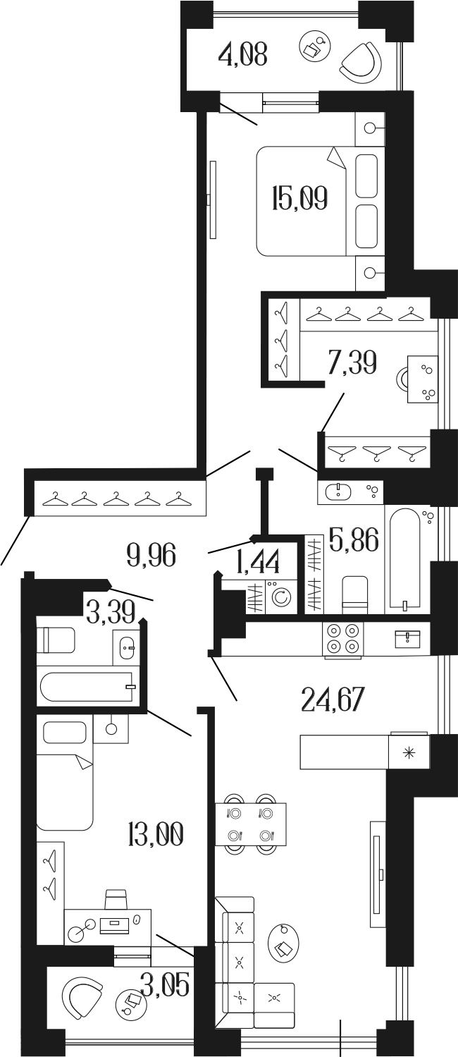 Планировка — Коллекционный дом 1919, 3-комн., 81 м²