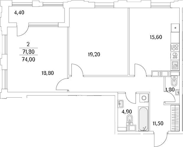 Планировка — Тайм Сквер, 3-комн., 72 м²