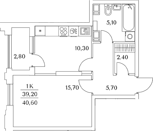 Планировка — Тайм Сквер, 1-комн., 40 м²
