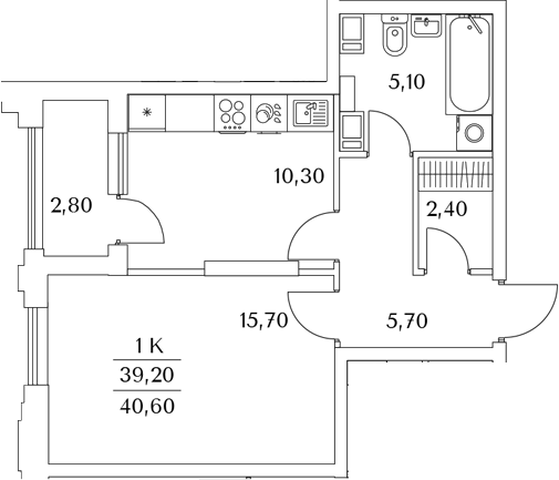 Планировка — Тайм Сквер, 1-комн., 40 м²