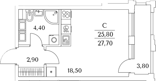 Планировка — Тайм Сквер, Студия, 26 м²