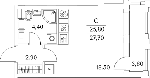 Планировка — Тайм Сквер, Студия, 26 м²