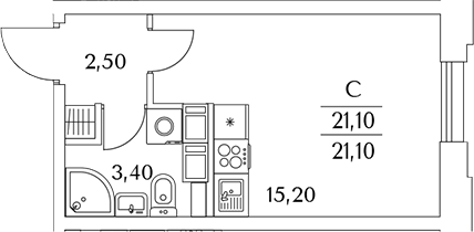 Планировка — Тайм Сквер, Студия, 21 м²