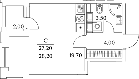 Планировка — Тайм Сквер, Студия, 27 м²