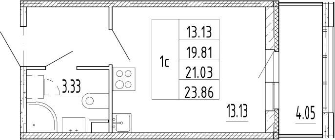 Планировка — Полис Приморский 2, Студия, 19 м²