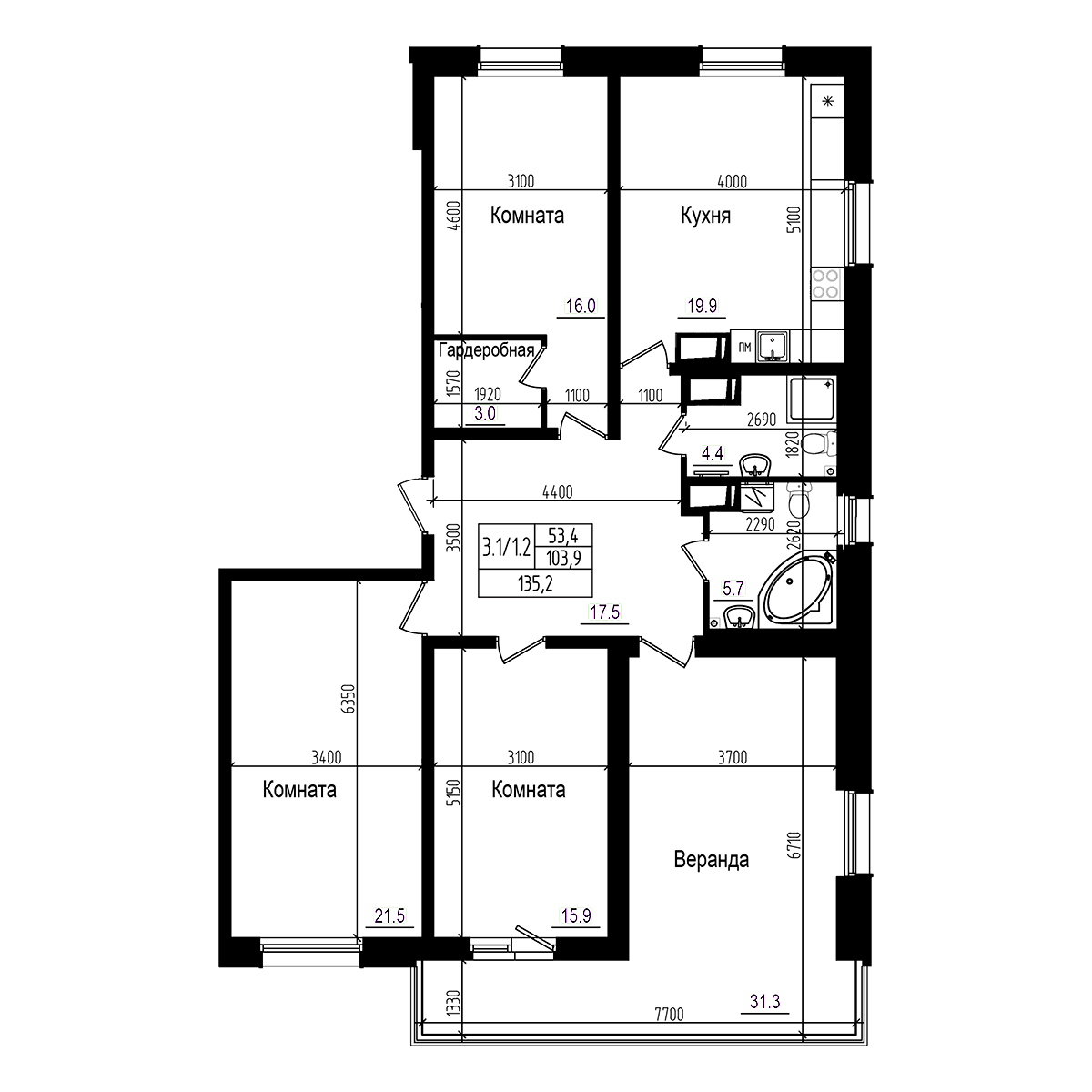 Планировка — Прагма City, 4-комн., 104 м²