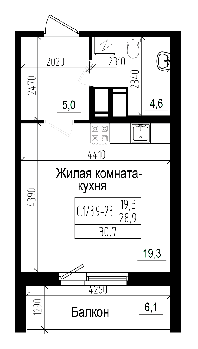 Планировка — Прагма City, Студия, 29 м²