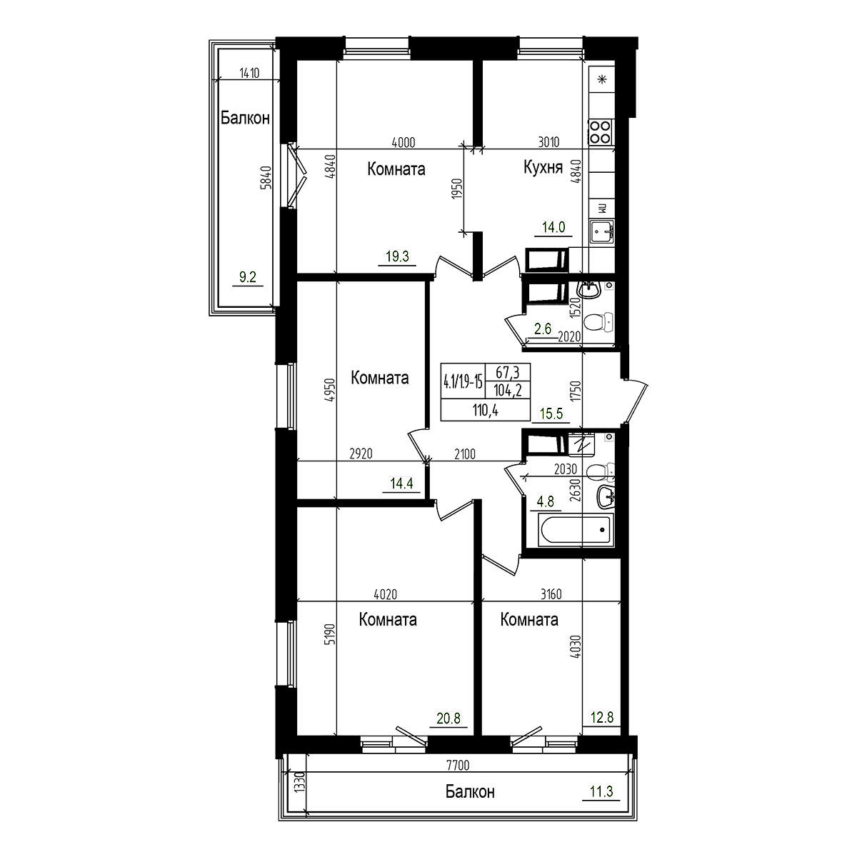 Планировка — Прагма City, 4-комн., 104 м²