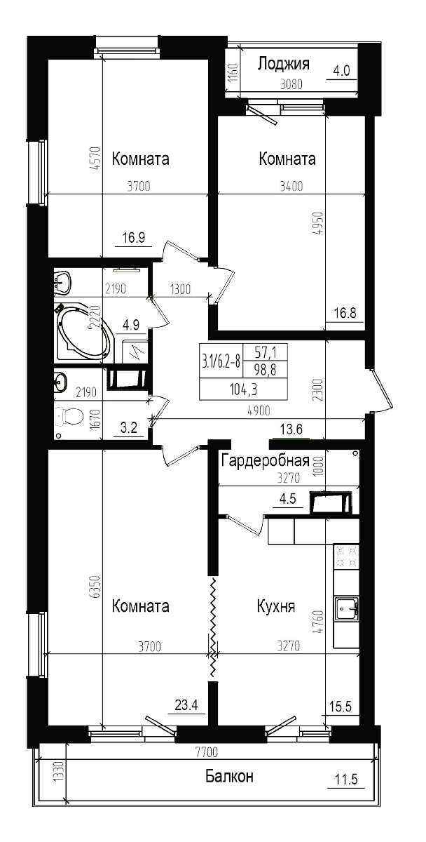 Планировка — Прагма City, 4-комн., 99 м²
