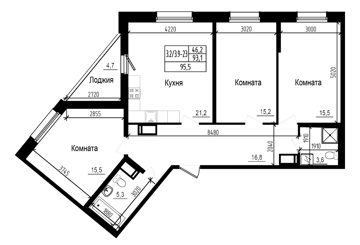 Планировка — Прагма City, 4-комн., 93 м²