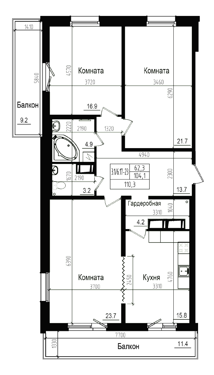 Планировка — Прагма City, 4-комн., 104 м²