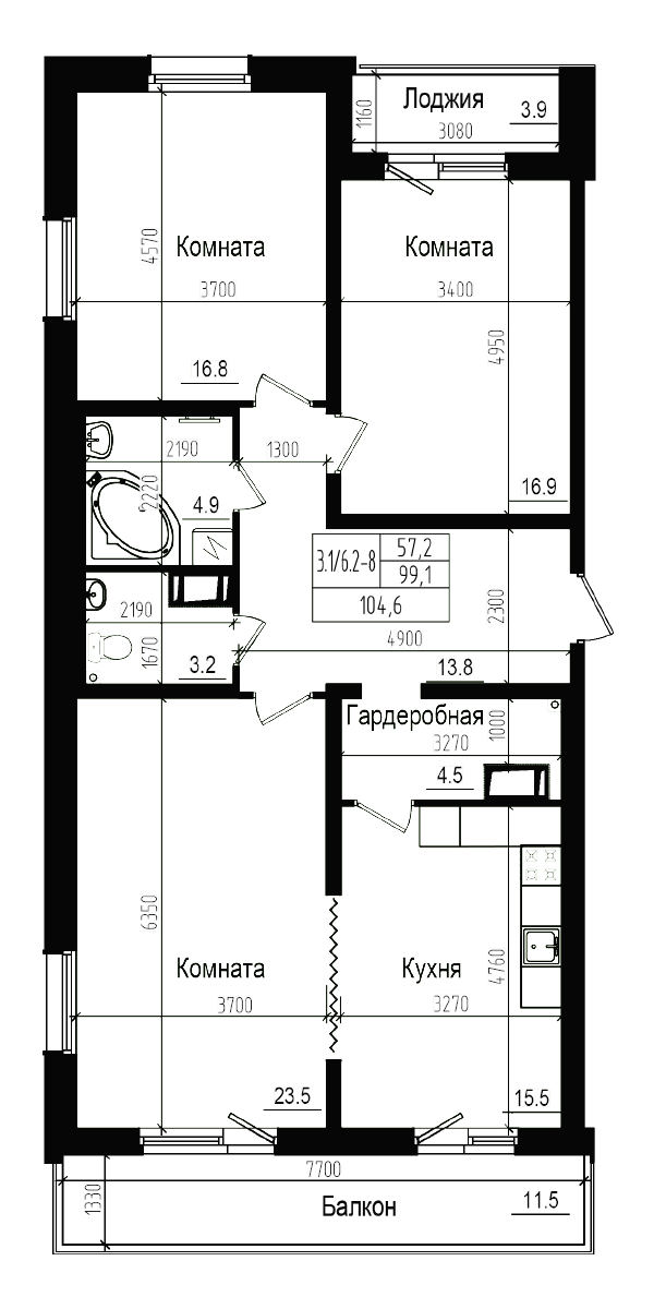 Планировка — Прагма City, 4-комн., 99 м²