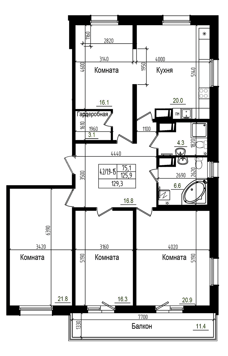 Планировка — Прагма City, 5-комн., 126 м²