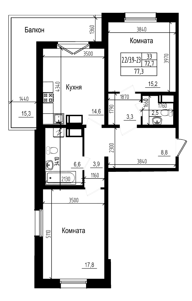 Планировка — Прагма City, 2-комн., 73 м²