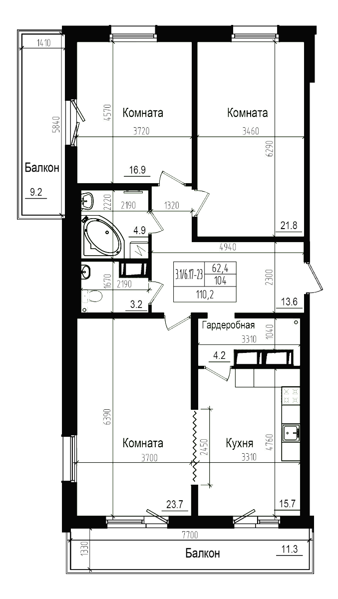 Планировка — Прагма City, 4-комн., 104 м²