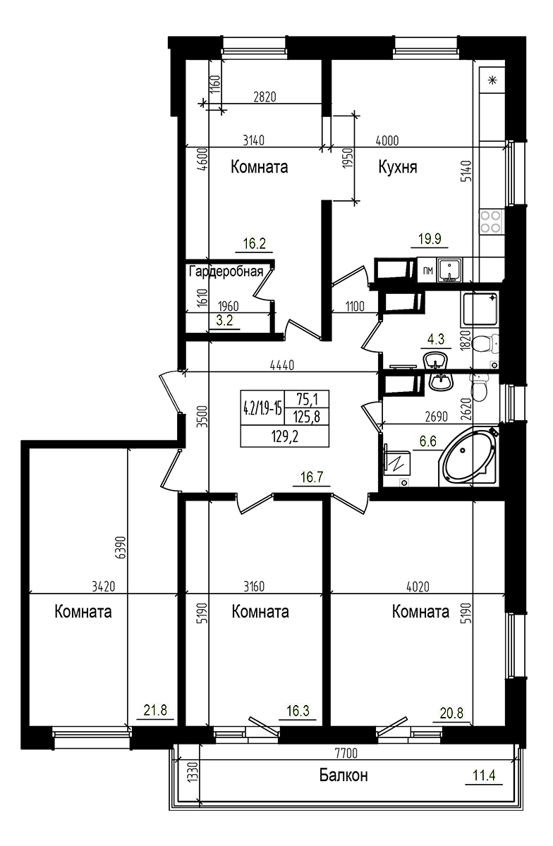 Планировка — Прагма City, 5-комн., 126 м²