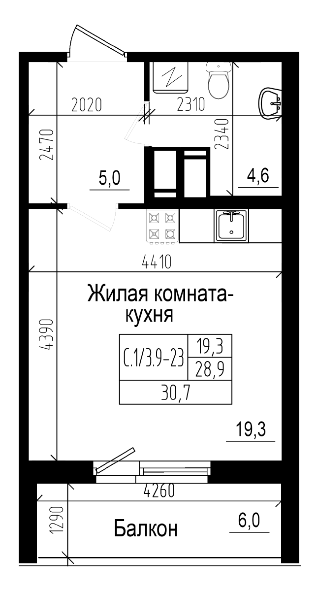 Планировка — Прагма City, Студия, 29 м²
