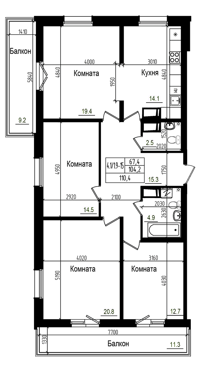Планировка — Прагма City, 4-комн., 104 м²