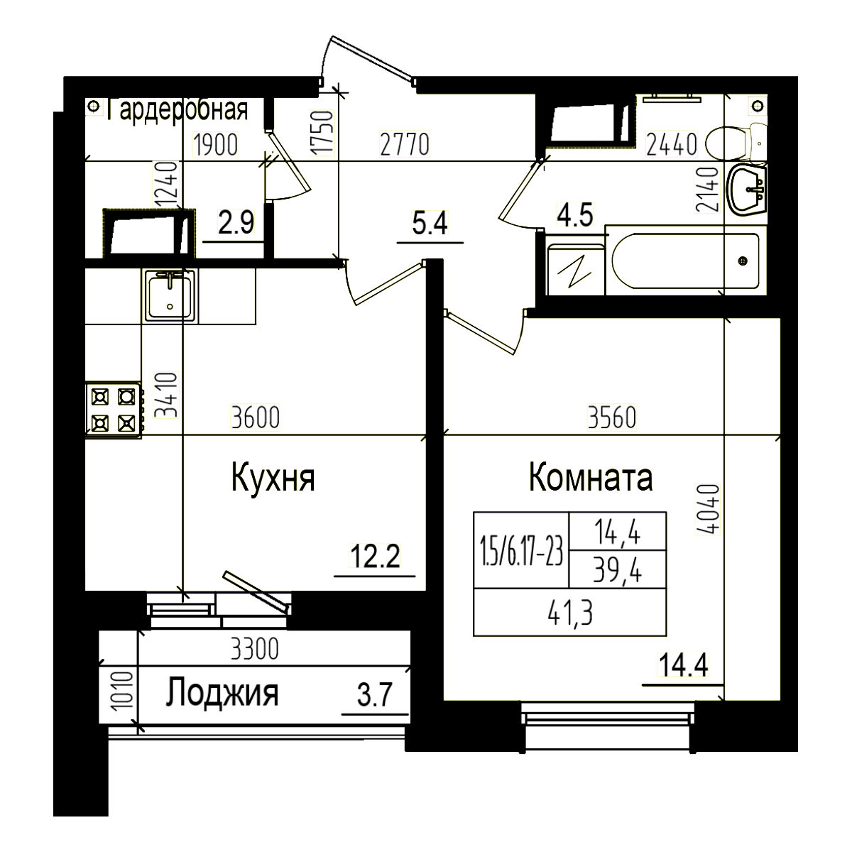 Планировка — Прагма City, 1-комн., 39 м²