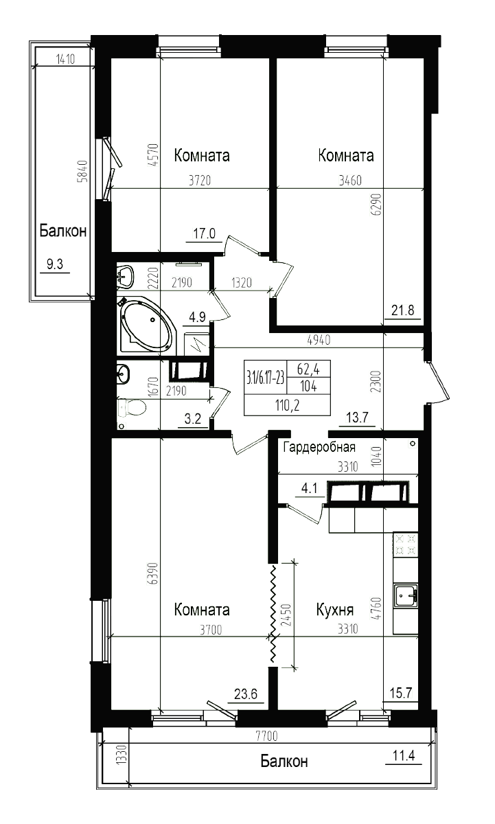 Планировка — Прагма City, 4-комн., 104 м²