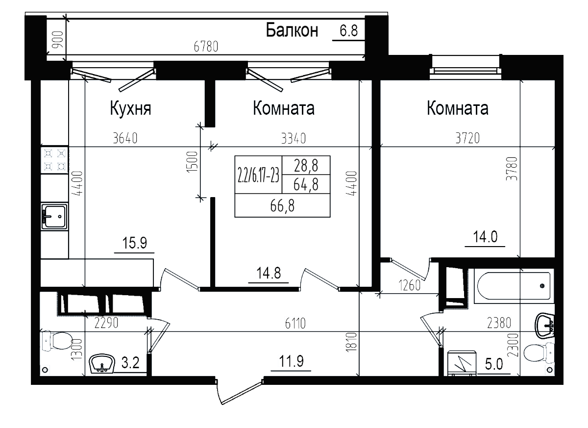 Планировка — Прагма City, 3-комн., 65 м²