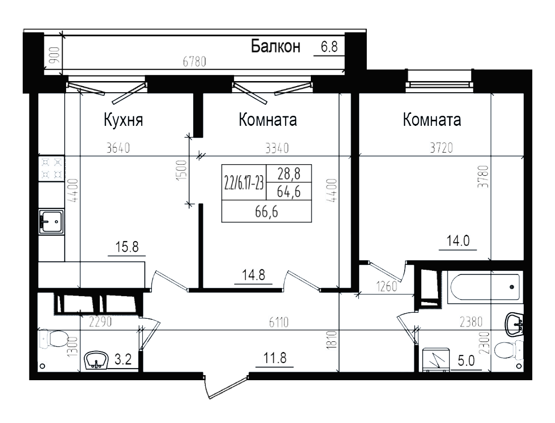 Планировка — Прагма City, 3-комн., 65 м²