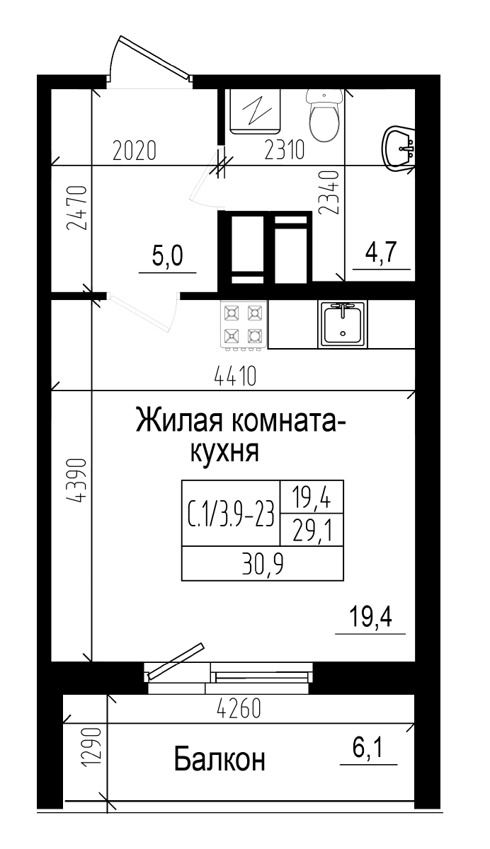 Планировка — Прагма City, Студия, 29 м²