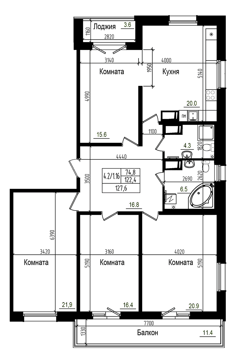 Планировка — Прагма City, 5-комн., 122 м²
