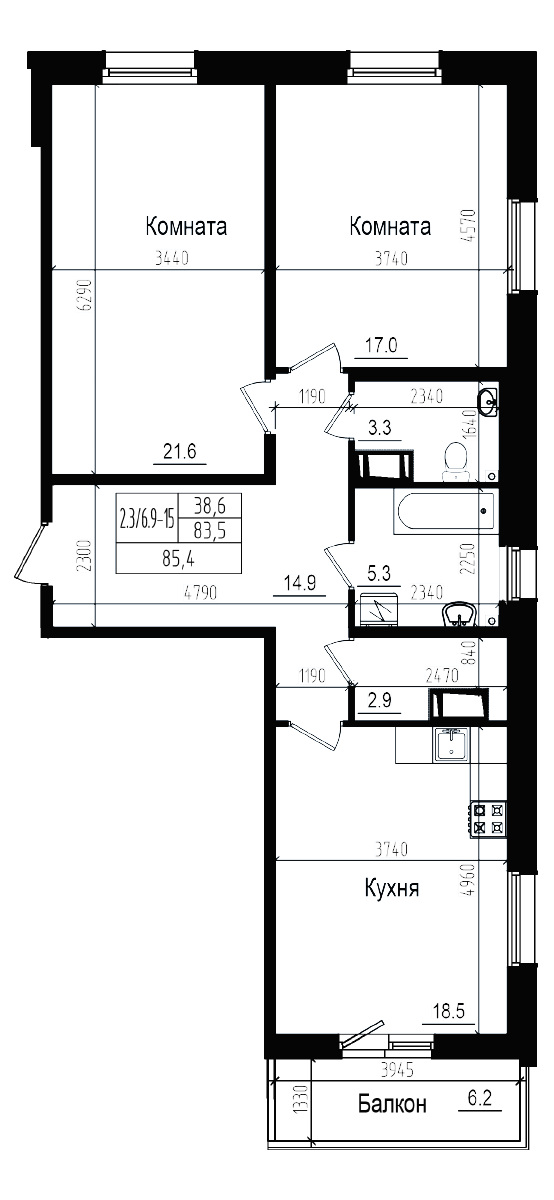 Планировка — Прагма City, 3-комн., 84 м²
