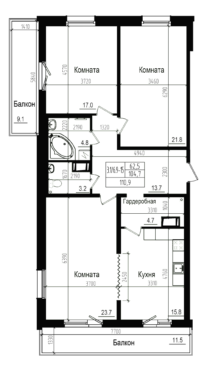 Планировка — Прагма City, 4-комн., 105 м²