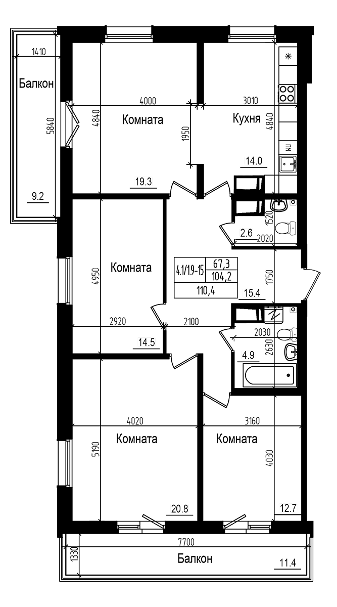 Планировка — Прагма City, 4-комн., 104 м²
