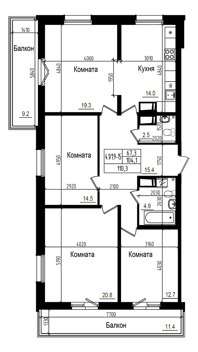 Планировка — Прагма City, 4-комн., 104 м²
