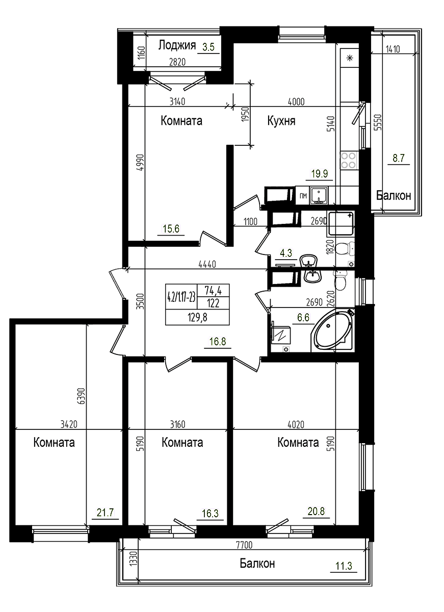 Планировка — Прагма City, 5-комн., 122 м²